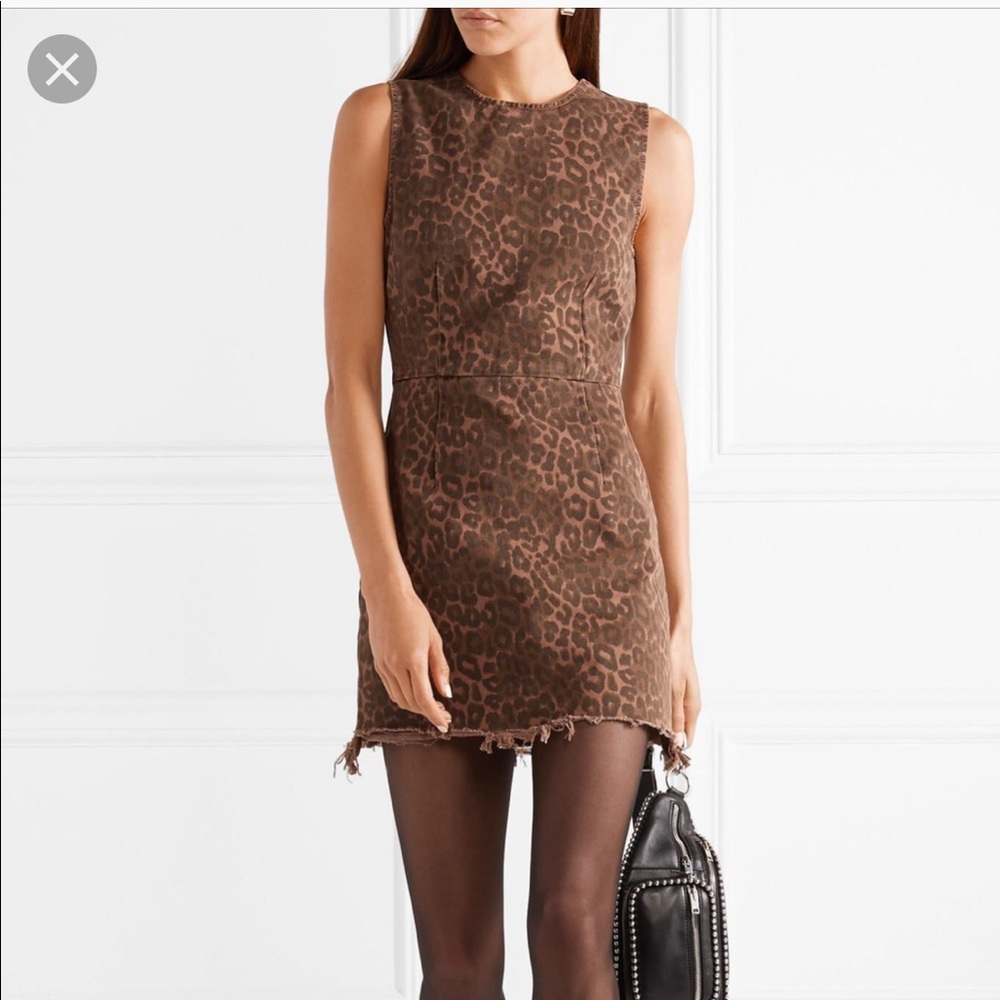 T by Alexander Wang Frayed Leopard-Print Dress 0